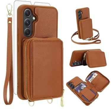 Imagem de Capa de celular para Samsung Galaxy A14/M14 5G carteira celular com protetor de tela de vidro temperado, alça transversal, suporte para cartão de crédito com bloqueio de RFID A 14 4G 14 A 14 M G5