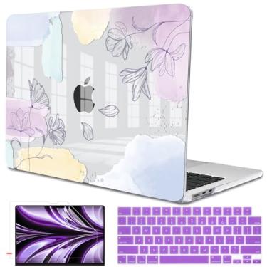 Imagem de LCMOCICO Capa para MacBook Air de 13,6 polegadas 2025 M4 A3240 2024 M3 A3113 2022 2023 A2681 M2 Chip, capa rígida com padrão de plástico cristal para Mac Air 13,6 M4 2025 Touch ID, linha aquarela