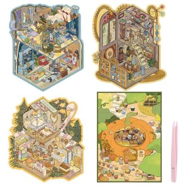 Imagem de Large 3D Sticker Scenes Therapy Kit for Adults - 4 Pack Halloween Themes with Tweezer, DIY Reusable PET Miniature Sticker Room Scene 7.9 * 10.3in (Pumpkin Bakery/Time Store etc)