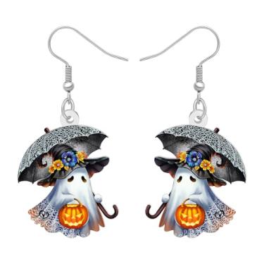 Imagem de DALANE Lindos brincos pendentes de acrílico para Halloween, fantasma, abóbora, fantasma, gótico, design de guarda-chuva, fantasias natalinas, punk, exclusivos, acessórios de joias góticas para