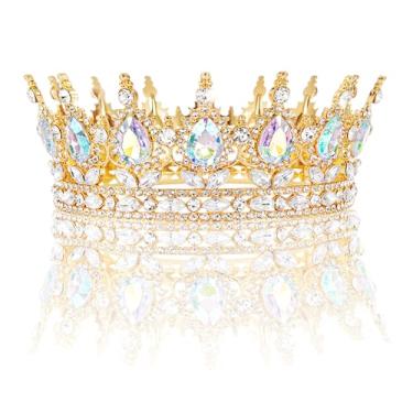 Imagem de Coroa dourada para mulheres, tiara de tiaras de cristal para casamento, acessórios de cabelo para noiva, festa de aniversário, formatura, bolo, Strass