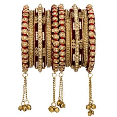 Imagem de Aheli Pulseiras étnicas marrons cravejadas de Kundan com joias Latkan Presente para mulheres tamanho - 6,5 cm