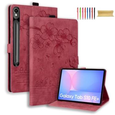 Imagem de Capa para Samsung Galaxy Tab S10 FE Plus 13,1 polegadas 2025 SM-X620 X626B, couro PU premium com estampa de flor, capa flip com suporte multiângulo de TPU à prova de choque e suporte de cartão