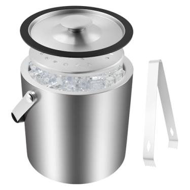 Imagem de Balde de gelo isolado de aço inoxidável 2L, balde de gelo de parede dupla com tampa e alça de filtro de clipe para coquetéis, cerveja, bar, vinho, champanhe, ideal para presente, mantenha as bebidas