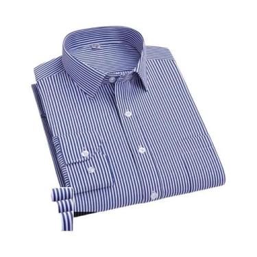 Imagem de Camisa Masculina de Negócios Listrada Branca - Manga Comprida 4XL - An