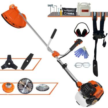 Imagem de Máquina de Cortar Grama Terra GR520XP 52cc 2,5HP Roçadeira Com Faca 2 Pontas, Faca 3 Pontas, Faca 40 Dentes + Carretel + Escova de Aço 38 Cerdas + EPI