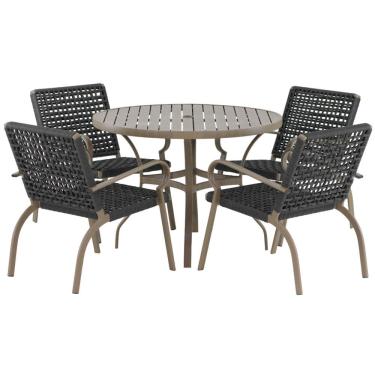 Imagem de Kit 4 Cadeiras Corda Náutica e Mesa Tampo Ripado Varanda Alumínio Varanda Edícula