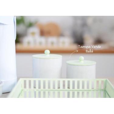 Imagem de Kit Higiene Porcelana Maternidade Bebê K212 Verde Bebê Pote Algodão Co