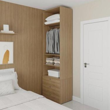 Imagem de Guarda-Roupa 2 Módulos 3 Prateleiras 3 Gavetas Frame CabeCasa MadeiraO