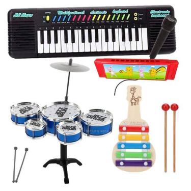 Imagem de Brinquedo Infantil Bateria Musical Kit 4 Itens Xilofone Teclado Instru