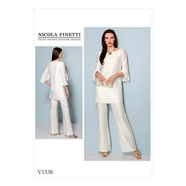 Imagem de Vogue Patterns V1538A50 Túnica feminina de manga com babados e macacão de corte Bootcut, 6-8-10-12-14, laranja