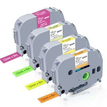 Imagem de Pacote com 4 fitas para etiquetagem TZe-MQP35 TZe-B31 C31 D31 Fita de etiqueta, compatível com Brother P Touch PT-D210 PT-H100 PT-H200 PT-D400, fita laminada TZe TZ, rosa/Laranja/Amarelo/Verde