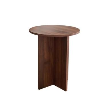 Imagem de Mesa lateral minimalista retrô pequena mesa redonda sofá lateral café mesa de cabeceira sala de estar varanda quarto (marrom, pequeno)