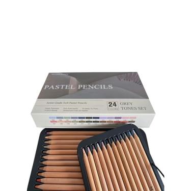 Imagem de MAIMOUFIN Lápis pastel macio, 24 cores, conjunto de lápis de desenho em tons de cinza, materiais de arte pastéis de grau profissional para desenhar, esboçar e colorir (cinza)