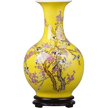 Imagem de Vaso de flores, vaso de cerâmica, 35,5 cm, grande decoração, quarto, sala de estar, amarelo, azul e branco, porcelana, arranjo de flores, vasos decorativos, vaso de flores, decoração de mesa