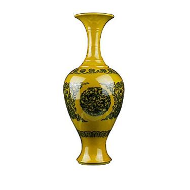 Imagem de AKALNNB Vasos de porcelana azul e branco 14 30 cm/vaso amarelo vaso antigo garrafa de porcelana azul e branca decoração/amarelo/vaso de flores de cerâmica estilo chinês-C