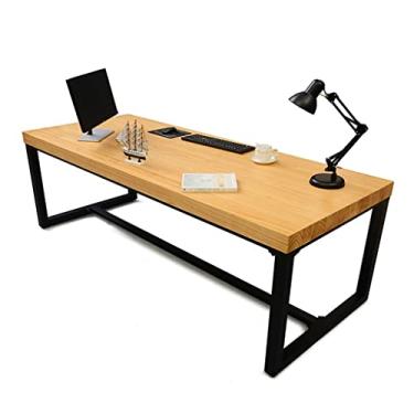 Imagem de Mesa de escritório estilo industrial metal madeira maciça escritório mesa de computador, 5 cm de espessura, mesa de pinho para escritório em casa, fácil de montar e forte carga (uma cor 140 x 70 x 78