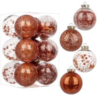 Imagem de Briful 80 mm/3,15" enfeites de bola de Natal transparente à prova de estilhaçamento conjunto de bolas de Natal transparentes decorativas com decoração delicada de pelúcia enfeites de árvore de Natal