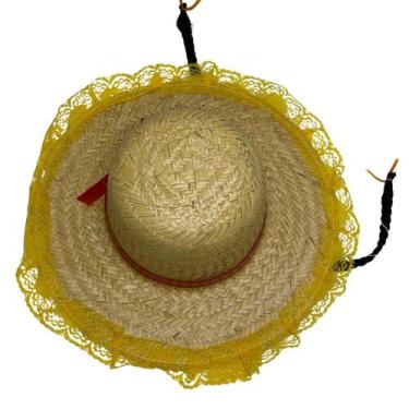 Imagem de Chapéu Junino com Renda e Trança - Acessório Tradicional para Festas J