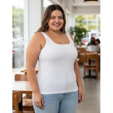 Imagem de Blusa Canelada Plus Size Feminina Alça Larga Regata Blusa Cavada Verão