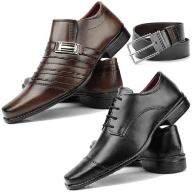 Imagem de Kit 2 pares sapato social masculino preto e marrom - Pizzolev, Preto, 