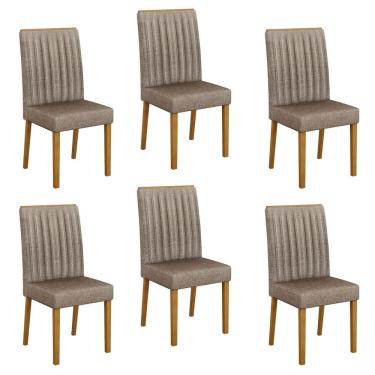 Imagem de Conjunto 6 Cadeiras para Sala de Jantar Pés em Madeira Maciça Mari Bege