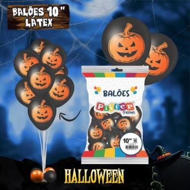 Imagem de 10 Balões Festa de Halloween 10 Polegadas Abóbora Laranja e Preto Piff