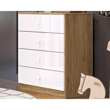 Imagem de Cômoda Infantil Labirinto c/ 4 Gavetas Rústico/Branco - Henn