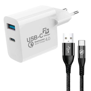 Imagem de Cabo Symetric - Tipo C / USB-A - 1,5M + Carregador de Parede Turbo Delivery QC 4.0 33W - Gshield