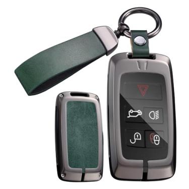 Imagem de ontto Capa para chave de carro com controle remoto inteligente para Land Rover 2018, acessórios de carro de metal e couro, adequada para Range Rover Sport Vogue Evoque Velar, com chaveiro, verde