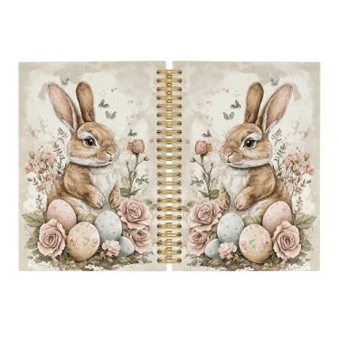 Imagem de Pugwak Caderno de diário floral vintage de coelhinho da Páscoa – Caderno de ovos de coelho da primavera, pautado para escola, presentes para meninas, crianças, material de escritório, caderno espiral