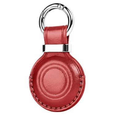 Imagem de MOLOVA 1 pacote de couro genuíno feito à mão para porta-chaves AirTag, design compacto com chaveiro AirTag, seguro para suporte de airtags com trava de anel de aço inoxidável, vermelho