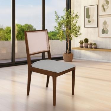 Imagem de Cadeira De Jantar Suellen Em Madeira E Mdf Mel Linho Cinza Prata