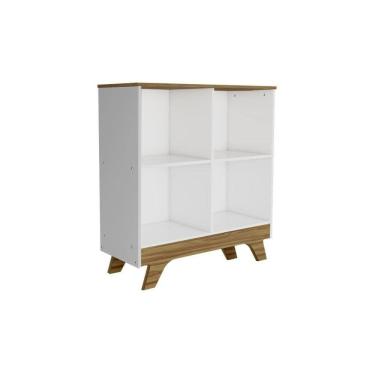 Imagem de Multiuso De Quarto Bebê Retrô 2869 C- 4 Nichos Branco-amendoa - Peroba