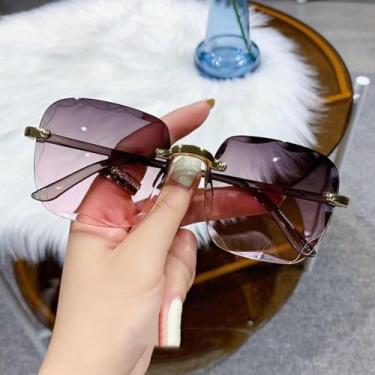 Imagem de Óculos de sol com armação quadrada sem aro para mulheres e homens, modernos, grandes, grandes, amplos, modernos, óculos de sol com proteção UV unissex, Rosa empoeirado