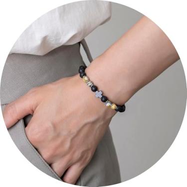 Imagem de Pulseira de contas para homens e mulheres, pulseira elástica com detalhes cruzados, contas empilháveis, joias unissex para uso diário, 19.5cm, Miçanga, Sem Pedra Preciosa