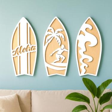 Imagem de Kit 3 Pranchas Decorativas Praianas em Bambu e Relevo 3D Branco para Sala Quarto Escritório