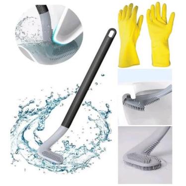 Imagem de Kit Escova Sanitária + Luva de Limpeza Látex Escova Golfe Silicone Ban