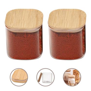 Imagem de Dupla Potes Herméticos Quadrados 650Ml Vidro E Tampa Bambu