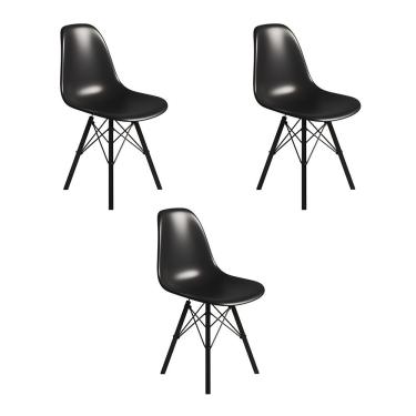 Imagem de Conjunto 3 Cadeiras Eames Tubo Ferro Preto Assento Preto