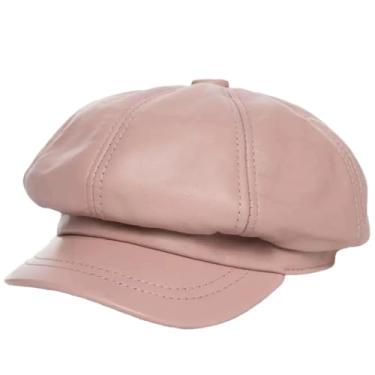 Imagem de Chapéu octogonal feminino de pele de carneiro de inverno de couro genuíno pintor coreano boina rosa vermelha GG 57 58 cm