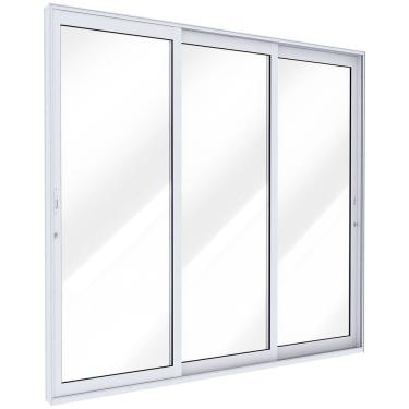 Imagem de Porta de Alumínio de Correr Lateral 3 Folhas Móveis Vidro Temperado 235x250cm Lucasa Eccellente Branco