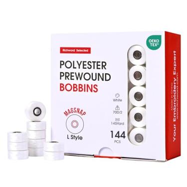 Imagem de Richword Bobinas pré-enroladas selecionadas, Magsnap branco, 144 peças, tamanho G (SA155), fio de bobina de poliéster 60WT para máquina de bordar com várias agulhas comerciais