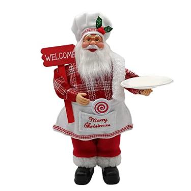 Imagem de FGDTREE 12-inch Chef Santa Ornament Standing Statue Figure Decoration Holding Welcome Sign and Tray Fun Doll Desktop Decoration