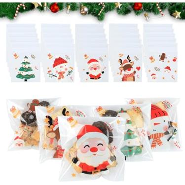 Imagem de biscoitos autoadesivas de, Bolsas de celofane de 100PCS, de guloseimas transparentes de Natal para presentes, Bolsas doces de plástico com impressão (14X14CM)