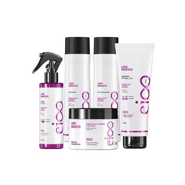 Imagem de Kit Eico Professional Shampoo e Condicionador 300ml Liso Mágico Tratamento Máscara 300g Spray 200ml Leave-in 200ml
