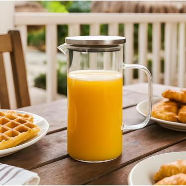 Imagem de Jarra de Vidro Borossilicato com Tampa Inox, 1.1 Litros, Transparente, 19 x 9.5 cm, Resistente a Calor e Frio, para Sucos, Chás e Água