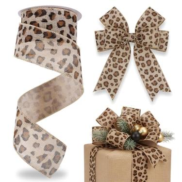 Imagem de 9,5 m x 6,3 cm Fita de juta com fio de leopardo de 6,3 cm Tecido de juta natural Fita de artesanato com estampa de leopardo, fita decorativa para embrulho para decoração de casa DIY