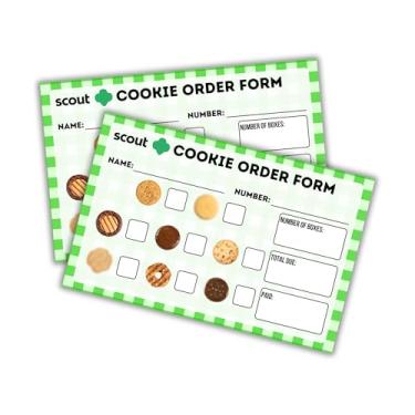 Imagem de Formulários de pedido de biscoito escoteiro | Pacote com 50 papéis de 14 x 21,6 cm verde quadriculado obrigado por apoiar o número da tropa, aproveite seus suprimentos de vendedor de cookies líder de