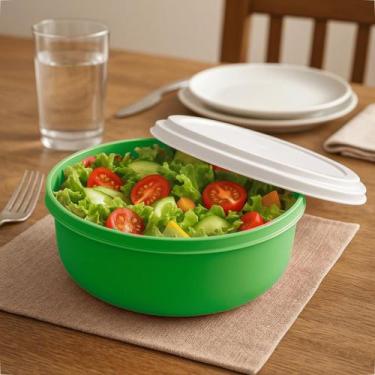 Imagem de Saladeira Plástica Redonda 4,6L Com Tampa Branca Cozinha - GP Plástico